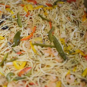 Prawn Spaghetti Aglio Olio with Bell Peppers & Mushrooms