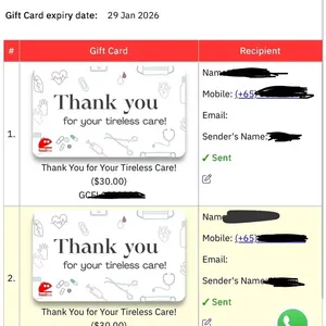 Thank You for Your Tireless Care! Gift Card ($5 Gift Voucher: E-Voucher) ($10 Gift Voucher: E-Voucher)