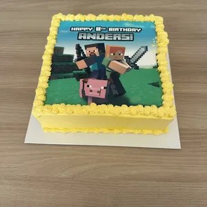 TNP17 Minecraft Warrior (Size: 9 Inch) (Eggless: No) (Base Color: Yellow) (Flavour: Blackforest) (Big candles: 1) (Small candles: 8) (Message on Complimentary Gift Card: No) (Message On Cake: (Short & Sweet): Yes (do write the message in the ordering form, under comments box))