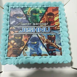 TNP24 Ninja Party (Size: 7 Inch) (Eggless: Yes) (Base Color: Blue) (Flavour: Strawberry) (Big candles: 1) (Small candles: 1) (Message on Complimentary Gift Card: No) (Message On Cake: (Short & Sweet): Yes (do write the message in the ordering form, under comments box))
