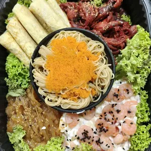 On & On Prosperity Cold Platter<br>smoked duck crepe, truffle capellini, marinated octopus, cantonese prawn salad, marinated jellyfish