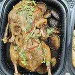 Signature Teochew Style Braised Duck with Tiger Sea Cucumber<br>stuffed with our version of cny stuffing - our rendition of an ultimate duck dish, braised chinese mushrooms, tiger sea cucumber