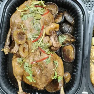 Signature Teochew Style Braised Duck with Tiger Sea Cucumber<br>stuffed with our version of cny stuffing - our rendition of an ultimate duck dish, braised chinese mushrooms, tiger sea cucumber