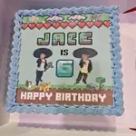 TNP01 Customise Print (Big candles: 1) (Small candles: 6) (Message On Cake: (Short & Sweet): Yes (do write the message in the ordering form, under comments box)) (Size: 9 Inch) (Eggless: No) (Base Color: Blue) (Flavour: Mix Fruits) (Shape: Square)