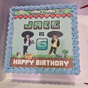 TNP01 Customise Print (Big candles: 1) (Small candles: 6) (Message On Cake: (Short & Sweet): Yes (do write the message in the ordering form, under comments box)) (Size: 9 Inch) (Eggless: No) (Base Color: Blue) (Flavour: Mix Fruits) (Shape: Square)