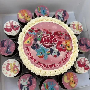 TNB11 Pony Adventure (Size: Classic (7" Cake + 12 Cupcakes)) (Eggless: No) (Flavour: Chocolate) (Big candles: None) (Small candles: 5) (Message On Cake: (Short & Sweet): Yes (do write the message in the ordering form, under comments box))