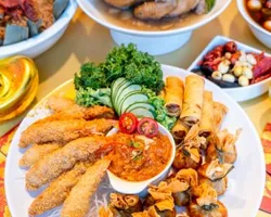 Happiness Platter (Jellyfish/ Ebi Fry/ Spring Roll/ Money Bag) 四喜拼盘 (海蜇/面包虾/春卷/金钱袋) | Customer Photo | Delizio Catering Pte Ltd