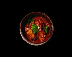 Ayam Masak Merah <br> 24 hour marinated boneless chicken, lemongrass and lime leaf scented sambal ketchup sauce<br> Contains soy, shellfish and allium Spicy | Customer Photo | Grain