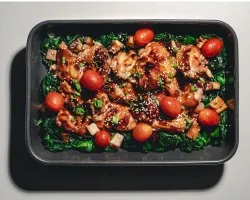 Chiba s Outback Teriyaki Chicken <br>teriyaki chicken, shiitake mushrooms, spring onion, spinach <br> Contains soy, wheat and allium | Customer Photo | Grain