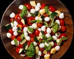 Classica Caprese Salad <br>dry baked zucchini, bocconcini, cherry tomatoes, basil pesto | Customer Photo | Grain