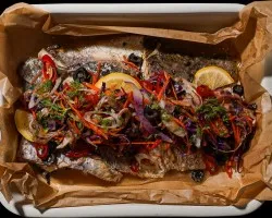 Barramundi En Papillote <br>papillote — cooking in parchment to encase the flavours, medley of seasonal veggies | Customer Photo | Grain