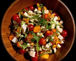 Duo Squash Brie Salad<br>mint shiso soy dressing, arugula, dry baked zucchini, pumpkin, cherry tomatoes | Customer Photo | Grain