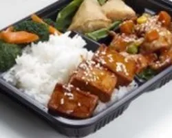 Vegetarian Sweet and Sour Fish Bento with Daily Veg and Samosa | Customer Photo | QQ Catering