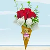Click to see more photos of RR027: Ice Cream Cone 3 Red Roses Bouquet With Mini Bear