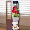 Click to see more photos of RR064: 3 Red Roses & Pink Bear in Gift Box