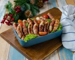 Gourmet Chicken Chipolata Sausage Wrapped with Turkey Bacon (20pcs) | Customer Photo | The Orange Lantern Gourmet Kitchen