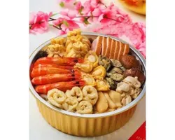 Fortune Abalone Imperial Treasure Pot (Abalone, Sea Cucumber, Prawn, Bai Ling Mushroom,     Mushroom, Fish Maw, Scallop, Roast Duck & Sweet Beans) 鲍 鱼，海参，虾，白灵菇，香菇，鱼鳔，扇贝，烤鸭，甜豆） | Customer Photo | Xin Yi Pin Catering Pte Ltd