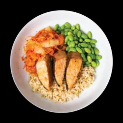 Teriyaki Salmon with Brown Rice, Kimchi and Edamame | YoloFoods